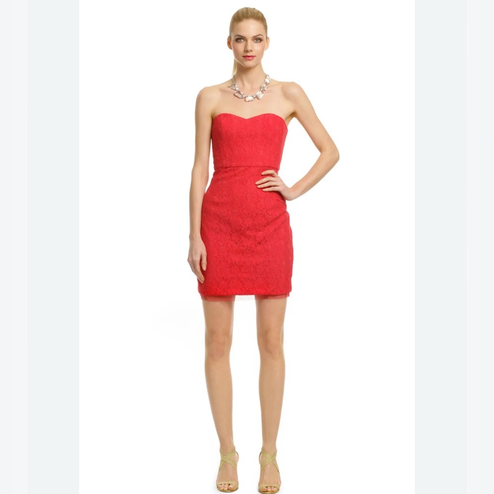 🍓 BCBGMaxAzaria Coral Lace Lined Cocktail Mini Dress - Size 8 (00827)